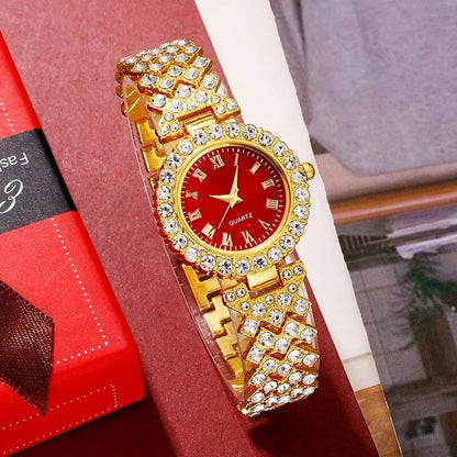 Golden Rhinestone Women's Watch & Jewelry Set – 5PCS Collection
