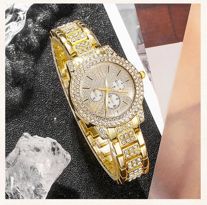 Luxury 6PCS Women's Rhinestone Watch & Jewelry Set