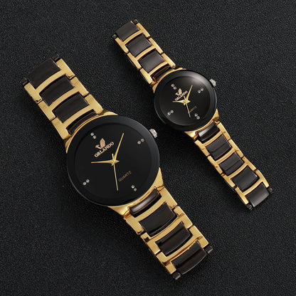 Elegant Couple’s Stainless Steel Watch Set – Fashion Quartz Collection