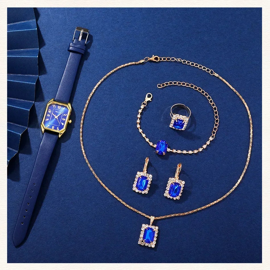 LOW STOCK! Luxury Square Dial Women's Quartz Watch – Blue Leather Band