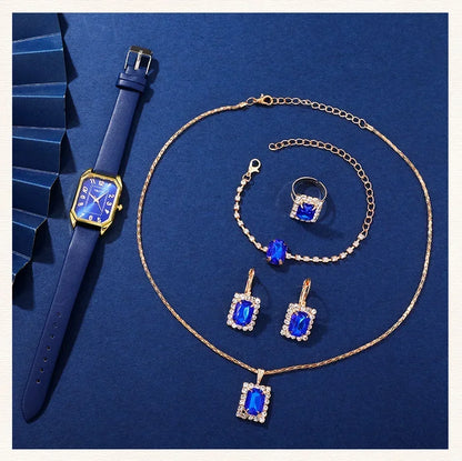 LOW STOCK! Luxury Square Dial Women's Quartz Watch – Blue Leather Band