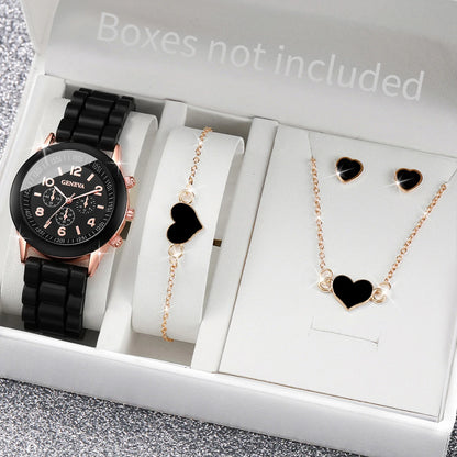 Women's 5PCS Quartz Watch & Jewelry Set – Silicone Band Edition