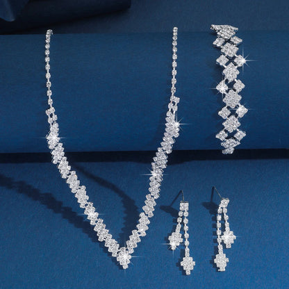 Silver Plated Rhinestone Bridal Jewelry Set – 4-Piece Elegant Collection