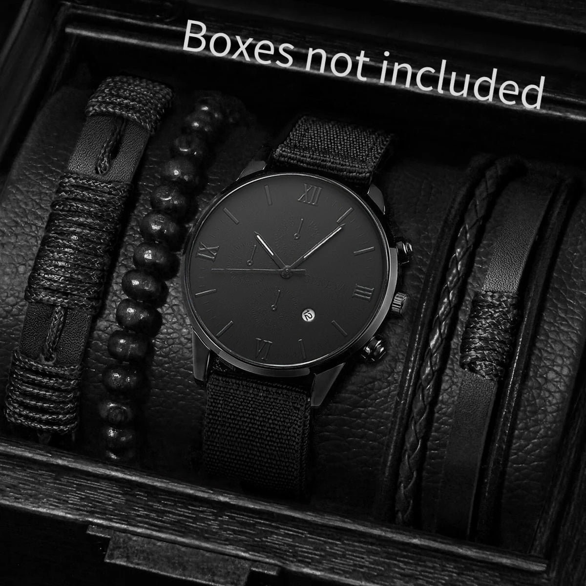 Men’s Nylon Strap Watch & Bracelet Set – 4/5PCS