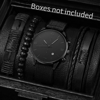 Men’s Nylon Strap Watch & Bracelet Set – 4/5PCS