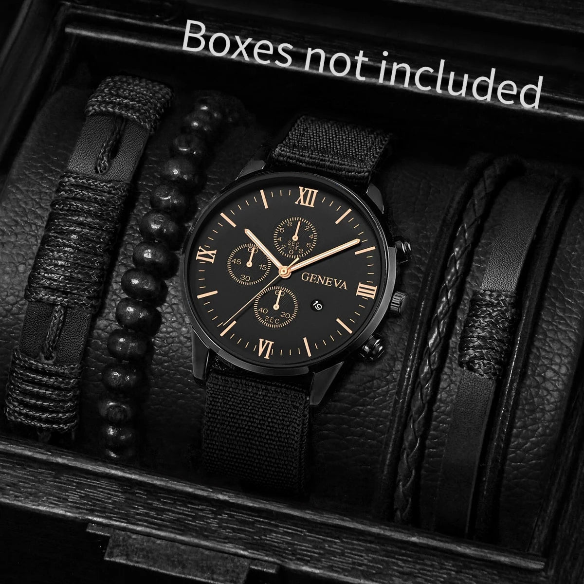 Men’s Nylon Strap Watch & Bracelet Set – 4/5PCS