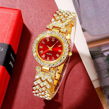Golden Rhinestone Women's Watch & Jewelry Set – 5PCS Collection