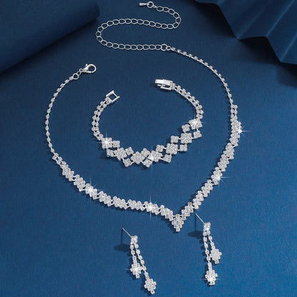 Silver Plated Rhinestone Bridal Jewelry Set – 4-Piece Elegant Collection