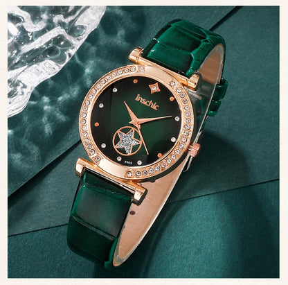 Women's 6PCS Quartz Watch & Jewelry Set – Red, Green, or Black Collection