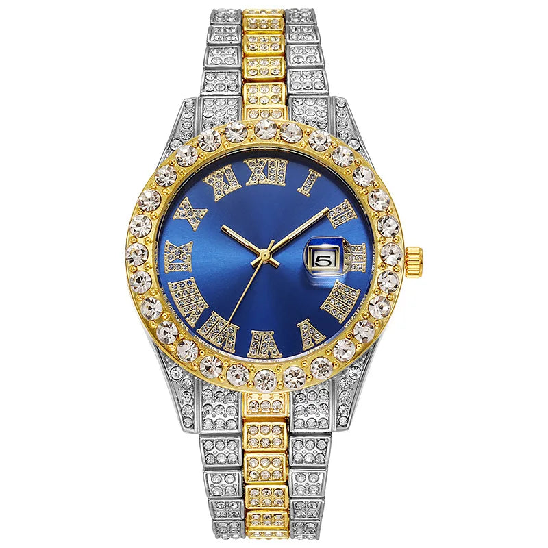 Gold Roman Calendar Watch – Stainless Steel Men and Ladies Quartz