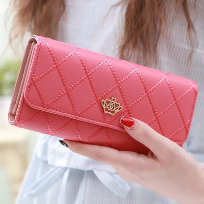 Diamond Pattern Elegant Wallet With Crown Buckle