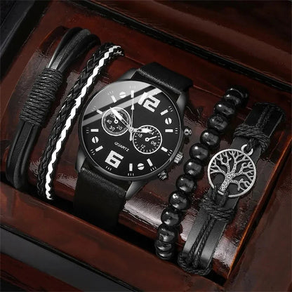 Men’s Retro Leather Watch Set – 5PCS