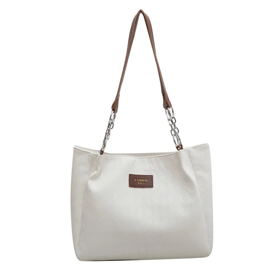 Elegant Contrast-Stitch Tote – Large Capacity Luxe Shoulder Bag