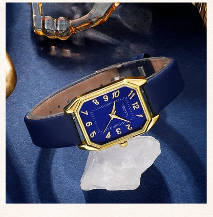 LOW STOCK! Luxury Square Dial Women's Quartz Watch – Blue Leather Band