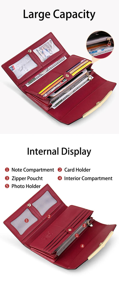 Luxury Leather Long Wallet – RFID Secure with Phone and Card Pockets