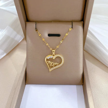 Trendy Heart Pendant Necklace – Gold Stainless Steel with Zirconia Accent