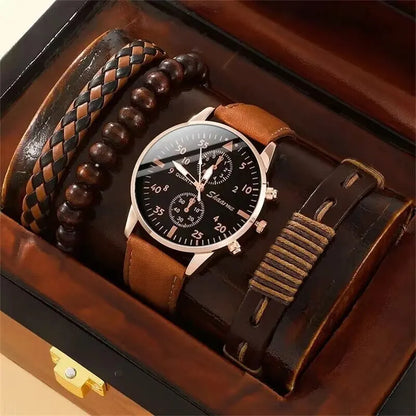 The Relogio Masculino Set - Brown Leather Quartz