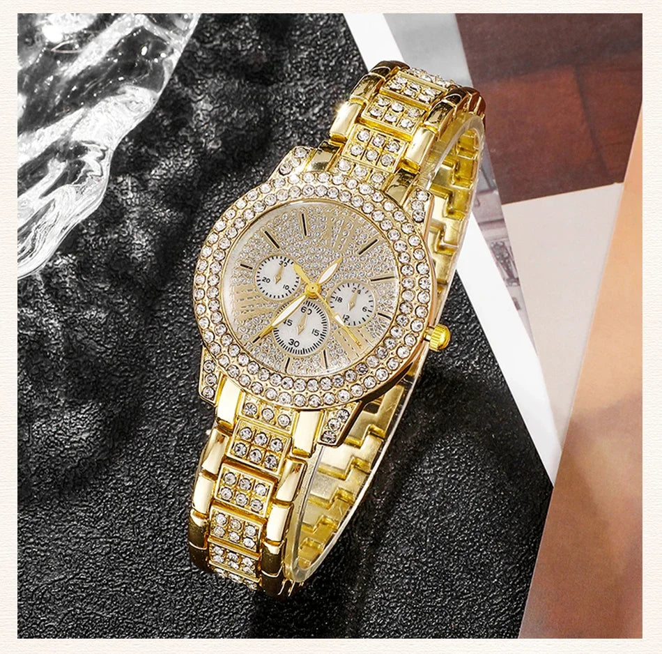 Luxury 6PCS Women's Rhinestone Watch & Jewelry Set