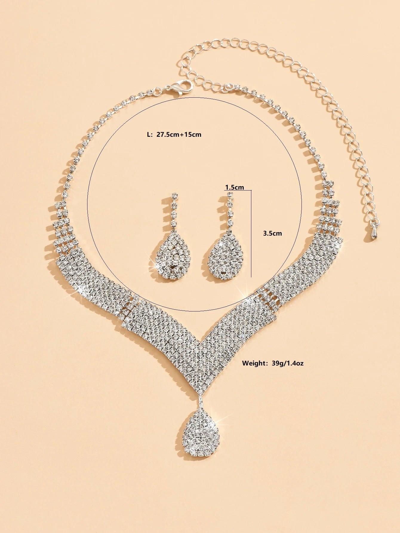 Luxury Water Drop Rhinestone Necklace & Earring Set – 3-Piece Collection