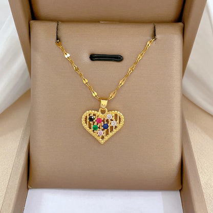 Trendy Heart Pendant Necklace – Gold Stainless Steel with Zirconia Accent