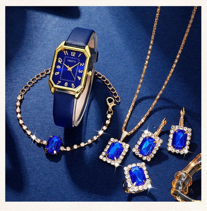 LOW STOCK! Luxury Square Dial Women's Quartz Watch – Blue Leather Band