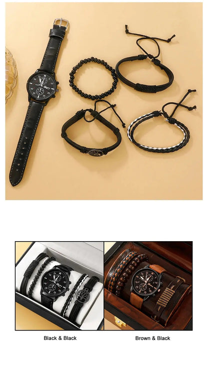 The Relogio Masculino Set - Brown Leather Quartz