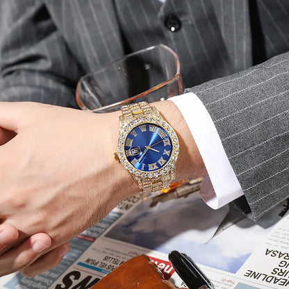 Gold Roman Calendar Watch – Stainless Steel Men and Ladies Quartz