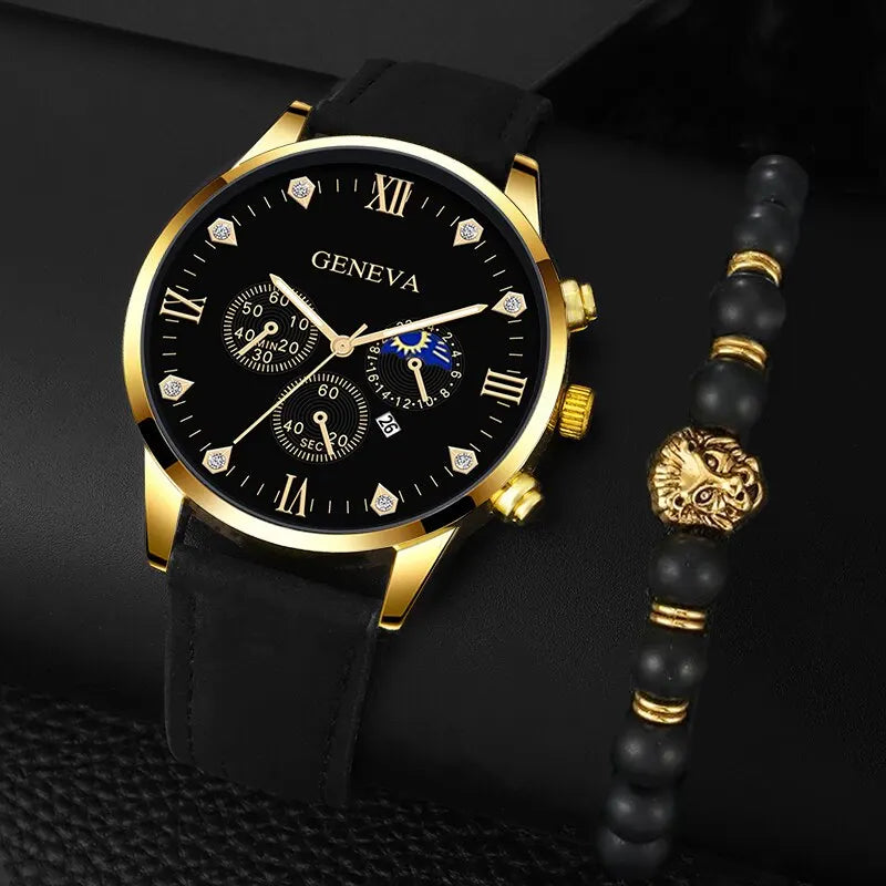 Geneva Men and Ladies Luxury Leather Watch with Bonus Gift