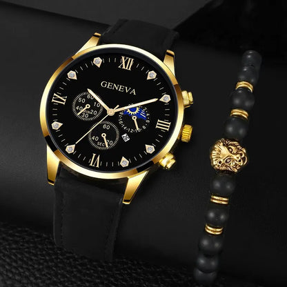 Geneva Men and Ladies Luxury Leather Watch with Bonus Gift