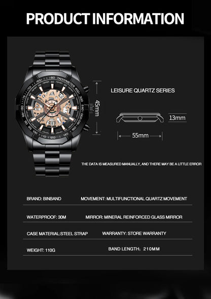BINBOND Men’s Luxury Quartz Watch with Calendar