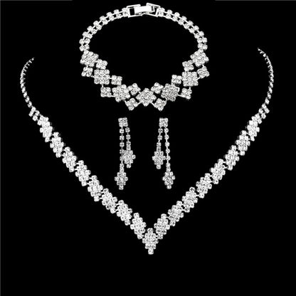 Silver Plated Rhinestone Bridal Jewelry Set – 4-Piece Elegant Collection