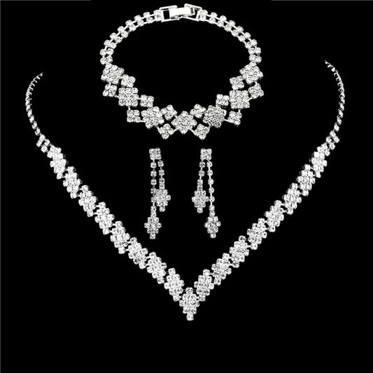 Silver Plated Rhinestone Bridal Jewelry Set – 4-Piece Elegant Collection