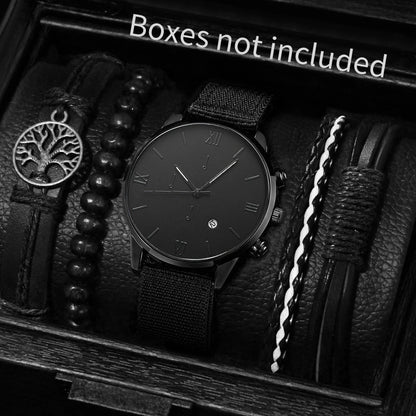 Men’s Nylon Strap Watch & Bracelet Set – 4/5PCS