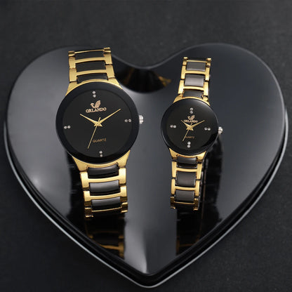 Elegant Couple’s Stainless Steel Watch Set – Fashion Quartz Collection