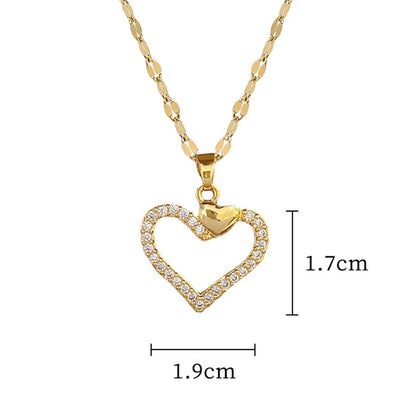 Trendy Heart Pendant Necklace – Gold Stainless Steel with Zirconia Accent
