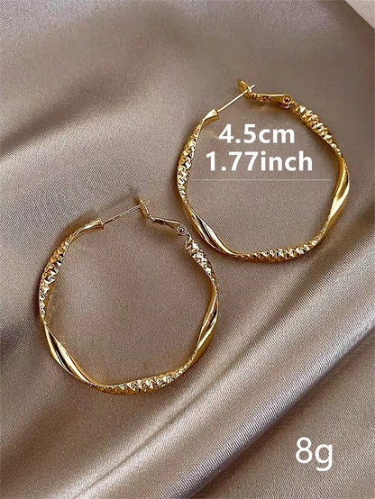 Exquisite Twisted Gold Hoop Earrings – Timeless Silky Texture Design