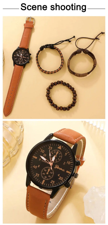 The Relogio Masculino Set - Brown Leather Quartz