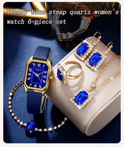 LOW STOCK! Luxury Square Dial Women's Quartz Watch – Blue Leather Band