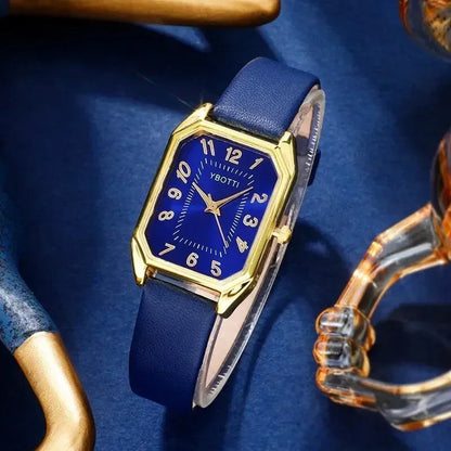 LOW STOCK! Luxury Square Dial Women's Quartz Watch – Blue Leather Band