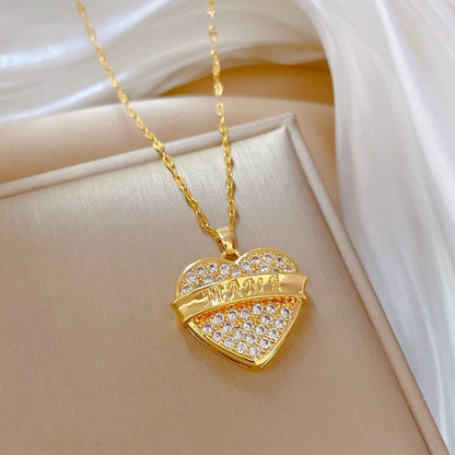 Trendy Heart Pendant Necklace – Gold Stainless Steel with Zirconia Accent
