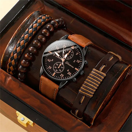 The Relogio Masculino Set - Brown Leather Quartz
