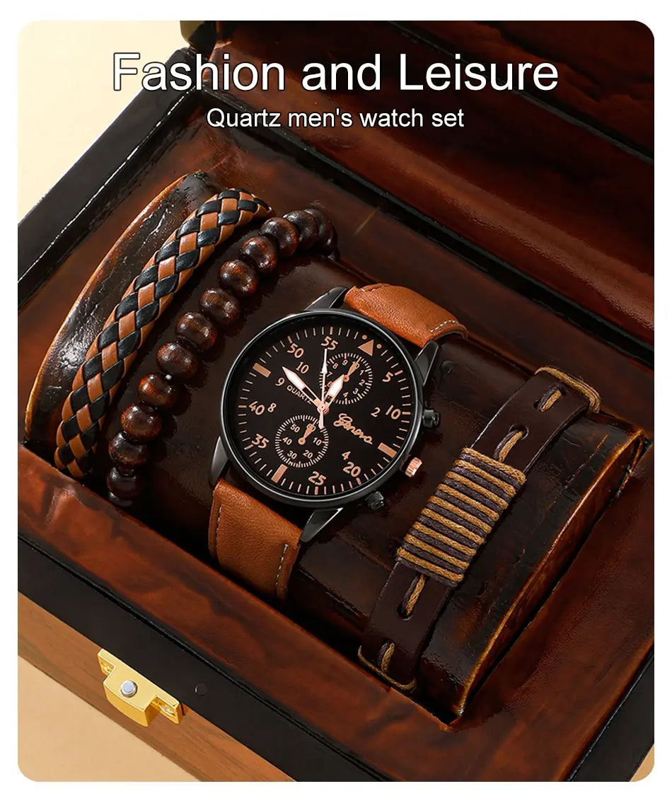 The Relogio Masculino Set - Brown Leather Quartz