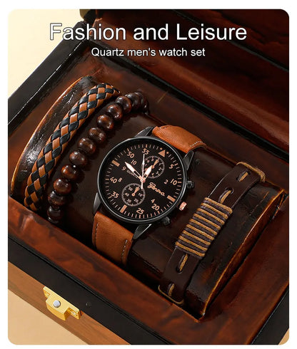 The Relogio Masculino Set - Brown Leather Quartz