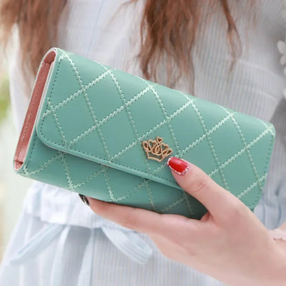 Diamond Pattern Elegant Wallet With Crown Buckle