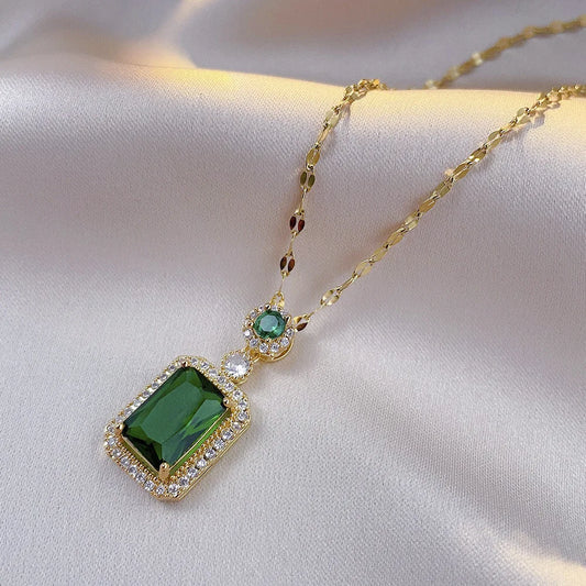 Elegant Quadrate Rhinestone 4-Piece Jewelry Set – Necklace, Earrings, Ring, and Bracelet