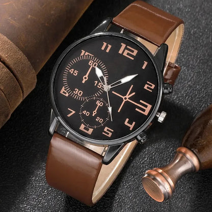 Men’s Retro Leather Watch Set – 5PCS