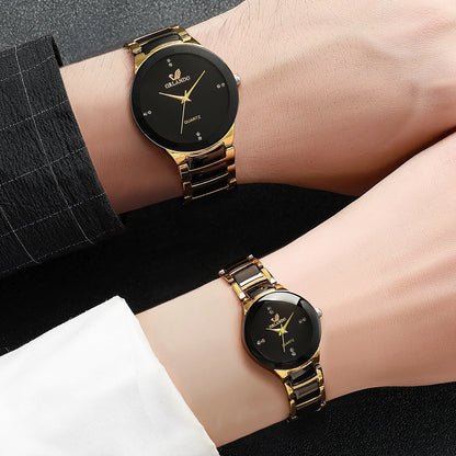 Elegant Couple’s Stainless Steel Watch Set – Fashion Quartz Collection