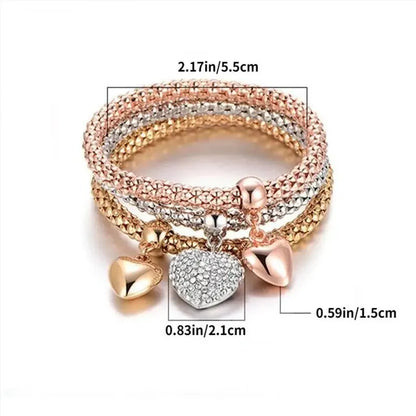 3PCS Rose Gold & Silver Charm Bracelet Set