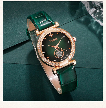 Women's 6PCS Quartz Watch & Jewelry Set – Red, Green, or Black Collection