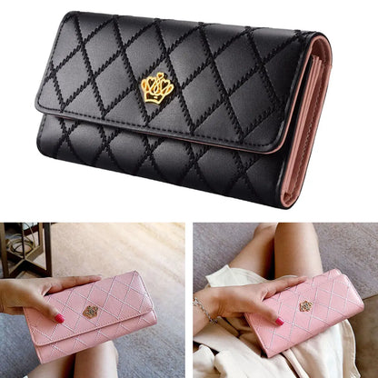 Diamond Pattern Elegant Wallet With Crown Buckle
